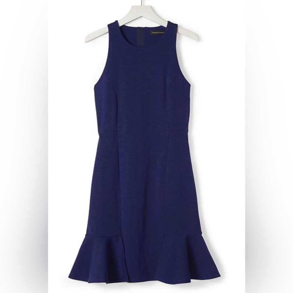 Banana Republic blue ponte dress w flounce skirt 2